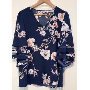 flower navy blouse loose shirt top